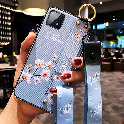 Funda Silicona Gel Goma Flores Carcasa para Oppo A73 5G Azul Claro