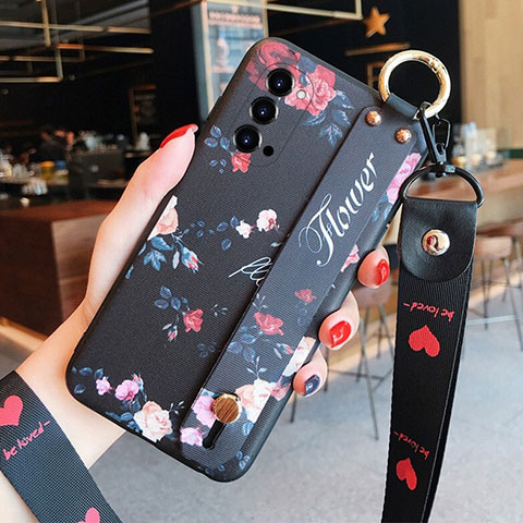 Funda Silicona Gel Goma Flores Carcasa para Oppo Reno4 Pro 5G Negro