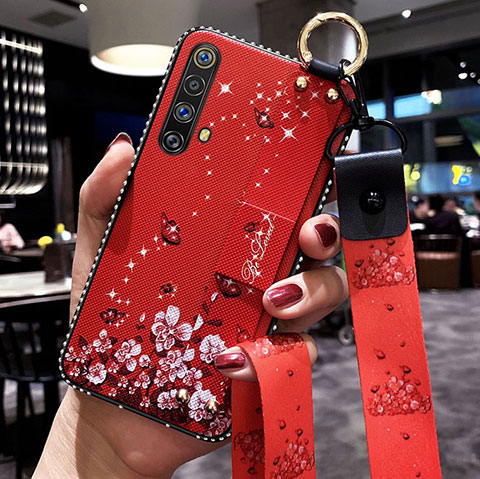 Funda Silicona Gel Goma Flores Carcasa para Realme X50m 5G Rojo