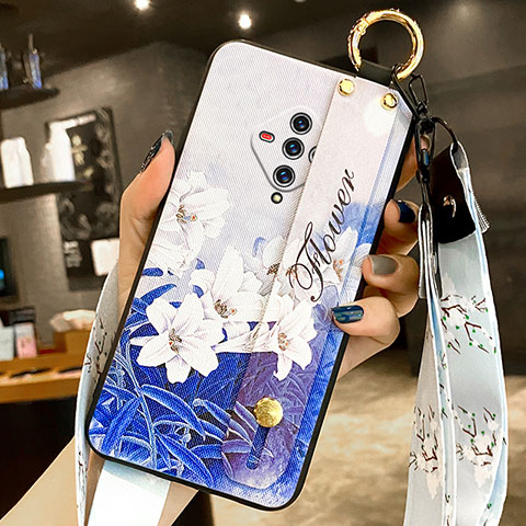 Funda Silicona Gel Goma Flores Carcasa para Vivo X50e 5G Azul