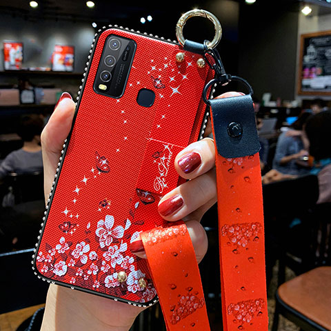 Funda Silicona Gel Goma Flores Carcasa para Vivo Y50 Rojo