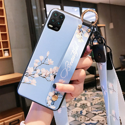 Funda Silicona Gel Goma Flores Carcasa para Xiaomi Mi 10 Lite Azul Cielo