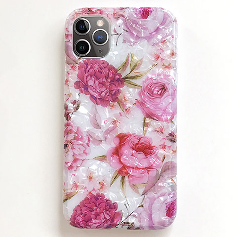 Funda Silicona Gel Goma Flores Carcasa S01 para Apple iPhone 11 Pro Max Rosa