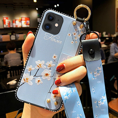 Funda Silicona Gel Goma Flores Carcasa S01 para Apple iPhone 12 Azul Claro