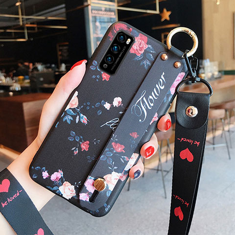 Funda Silicona Gel Goma Flores Carcasa S01 para Huawei Enjoy Z 5G Negro