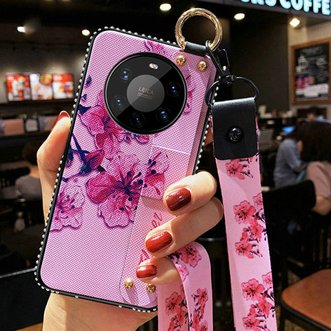 Funda Silicona Gel Goma Flores Carcasa S01 para Huawei Mate 40 Pro+ Plus Purpura Claro