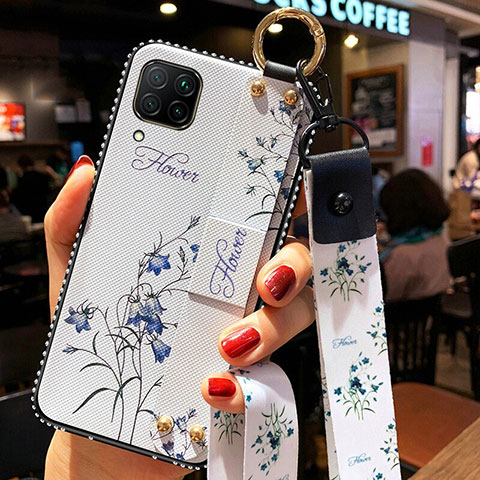 Funda Silicona Gel Goma Flores Carcasa S01 para Huawei Nova 7i Blanco