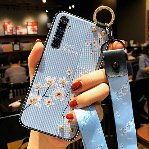 Funda Silicona Gel Goma Flores Carcasa S01 para Realme X50 Pro 5G Azul