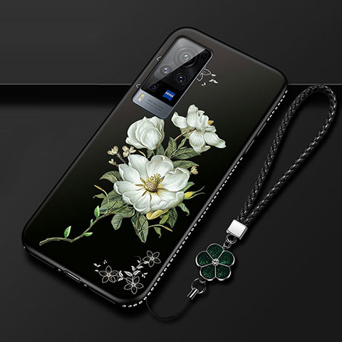 Funda Silicona Gel Goma Flores Carcasa S01 para Vivo X60 Pro 5G Negro