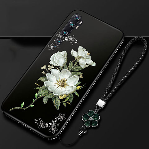 Funda Silicona Gel Goma Flores Carcasa S01 para Xiaomi Mi Note 10 Blanco