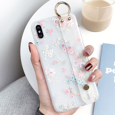 Funda Silicona Gel Goma Flores Carcasa S02 para Apple iPhone Xs Max Rosa