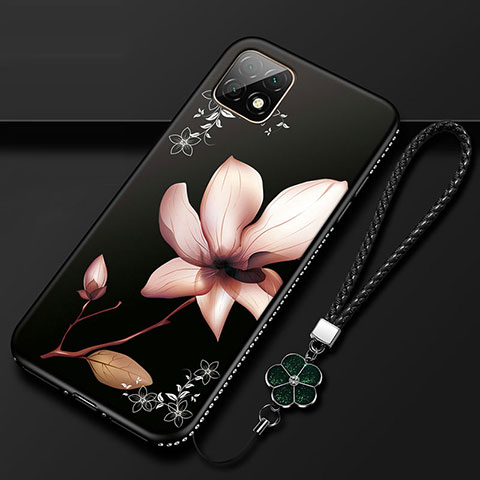 Funda Silicona Gel Goma Flores Carcasa S02 para Huawei Enjoy 20 5G Rojo y Negro