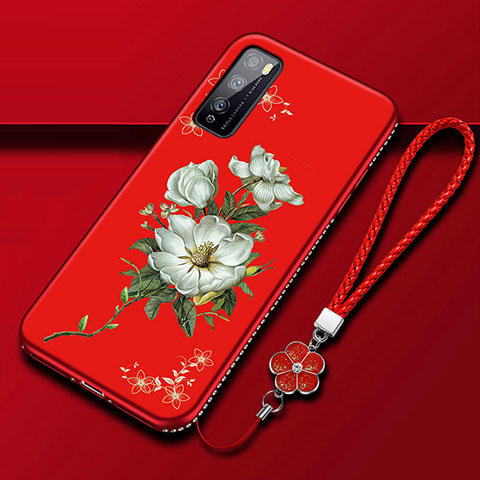 Funda Silicona Gel Goma Flores Carcasa S02 para Huawei Enjoy 20 Pro 5G Rojo