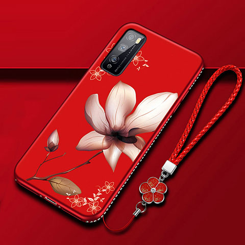 Funda Silicona Gel Goma Flores Carcasa S02 para Huawei Enjoy Z 5G Rojo Rosa