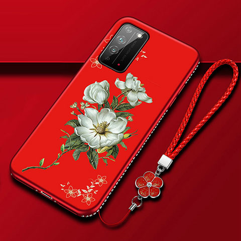 Funda Silicona Gel Goma Flores Carcasa S02 para Huawei Honor X10 5G Rojo