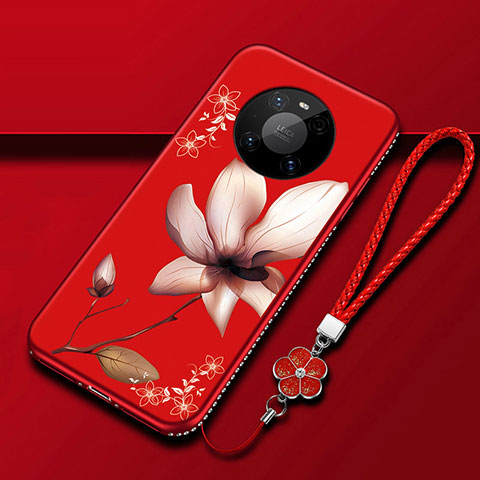 Funda Silicona Gel Goma Flores Carcasa S02 para Huawei Mate 40 Pro Rojo Rosa