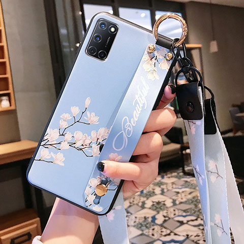 Funda Silicona Gel Goma Flores Carcasa S02 para Oppo A92 Azul Cielo