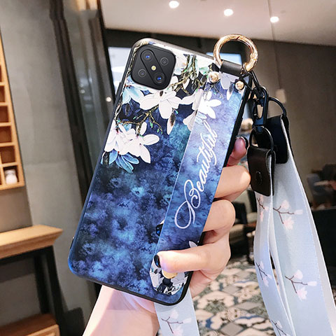 Funda Silicona Gel Goma Flores Carcasa S02 para Oppo Reno4 Z 5G Azul