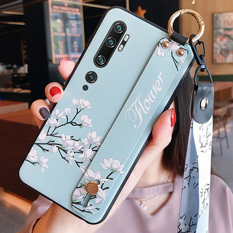 Funda Silicona Gel Goma Flores Carcasa S02 para Xiaomi Mi Note 10 Pro Cian