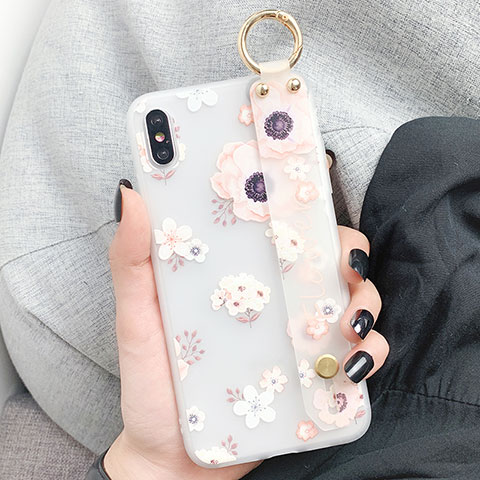 Funda Silicona Gel Goma Flores Carcasa S03 para Apple iPhone Xs Blanco