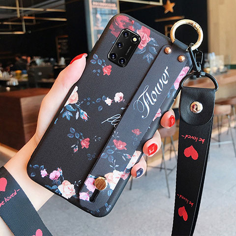 Funda Silicona Gel Goma Flores Carcasa S03 para Oppo A92 Negro