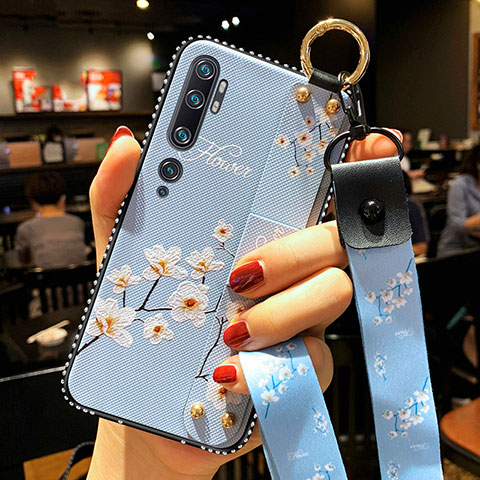 Funda Silicona Gel Goma Flores Carcasa S03 para Xiaomi Mi Note 10 Pro Azul Cielo