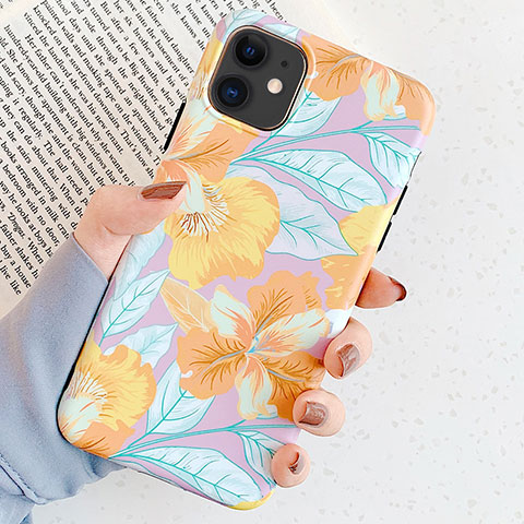 Funda Silicona Gel Goma Flores Carcasa S04 para Apple iPhone 11 Oro