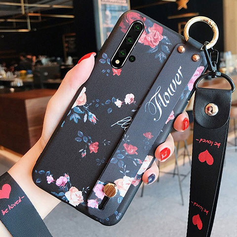 Funda Silicona Gel Goma Flores Carcasa S04 para Huawei Honor 20S Negro