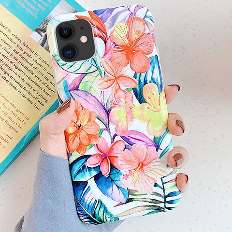 Funda Silicona Gel Goma Flores Carcasa S06 para Apple iPhone 11 Naranja