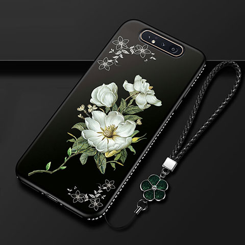 Funda Silicona Gel Goma Flores Carcasa S06 para Samsung Galaxy A90 4G Negro