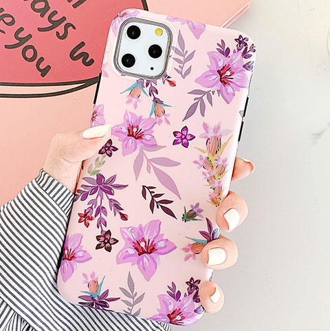 Funda Silicona Gel Goma Flores Carcasa S07 para Apple iPhone 11 Pro Max Morado