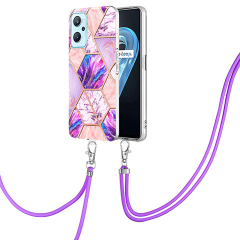 Funda Silicona Gel Goma Patron de Moda Carcasa con Acollador Cordon Lanyard Y01B para Oppo K10 4G Purpura Claro