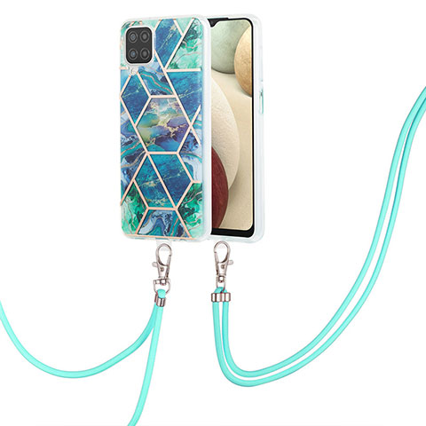 Funda Silicona Gel Goma Patron de Moda Carcasa con Acollador Cordon Lanyard Y01B para Samsung Galaxy A12 Nacho Verde Noche