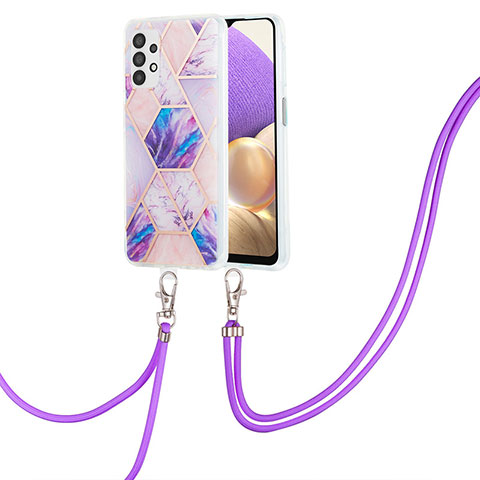 Funda Silicona Gel Goma Patron de Moda Carcasa con Acollador Cordon Lanyard Y01B para Samsung Galaxy A23 5G Purpura Claro