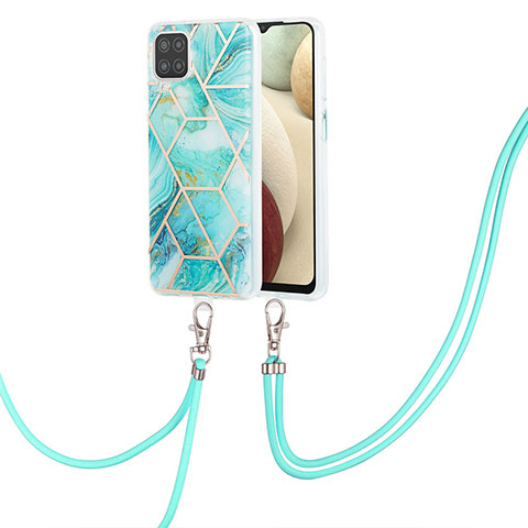 Funda Silicona Gel Goma Patron de Moda Carcasa con Acollador Cordon Lanyard Y01B para Samsung Galaxy M12 Menta Verde