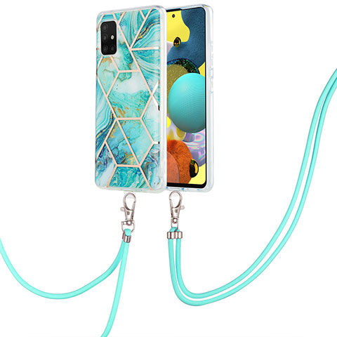 Funda Silicona Gel Goma Patron de Moda Carcasa con Acollador Cordon Lanyard Y01B para Samsung Galaxy M40S Menta Verde