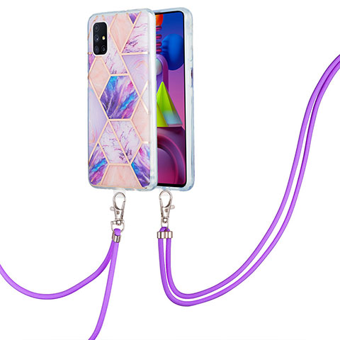 Funda Silicona Gel Goma Patron de Moda Carcasa con Acollador Cordon Lanyard Y01B para Samsung Galaxy M51 Purpura Claro