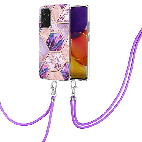 Funda Silicona Gel Goma Patron de Moda Carcasa con Acollador Cordon Lanyard Y01B para Samsung Galaxy Quantum2 5G Purpura Claro