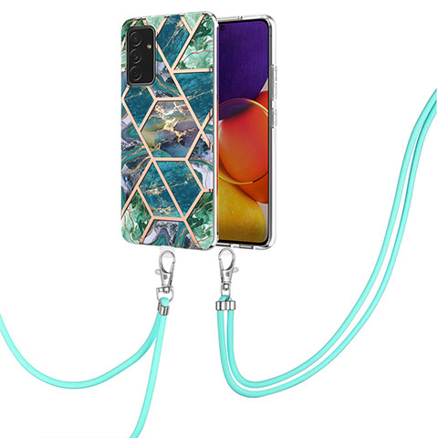 Funda Silicona Gel Goma Patron de Moda Carcasa con Acollador Cordon Lanyard Y01B para Samsung Galaxy Quantum2 5G Verde Noche