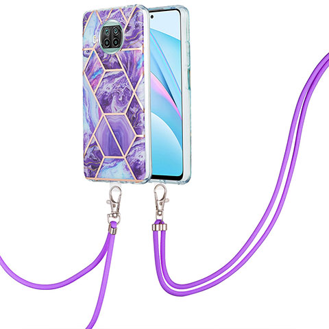 Funda Silicona Gel Goma Patron de Moda Carcasa con Acollador Cordon Lanyard Y01B para Xiaomi Mi 10T Lite 5G Morado