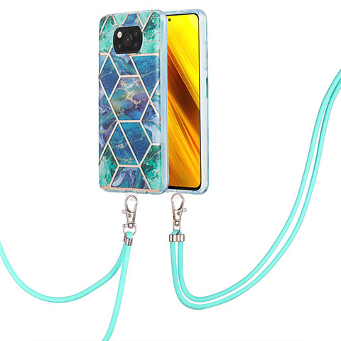 Funda Silicona Gel Goma Patron de Moda Carcasa con Acollador Cordon Lanyard Y01B para Xiaomi Poco X3 NFC Verde Noche