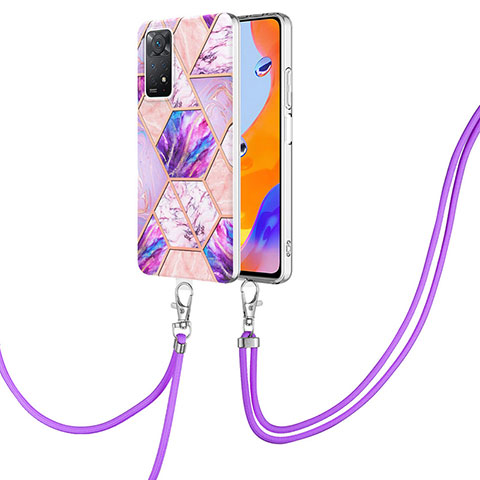 Funda Silicona Gel Goma Patron de Moda Carcasa con Acollador Cordon Lanyard Y01B para Xiaomi Redmi Note 11 Pro 5G Purpura Claro