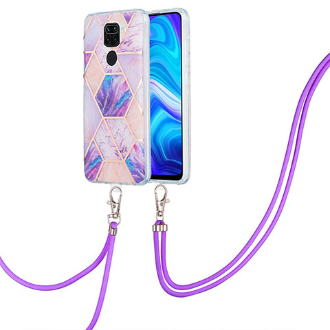 Funda Silicona Gel Goma Patron de Moda Carcasa con Acollador Cordon Lanyard Y01B para Xiaomi Redmi Note 9 Purpura Claro