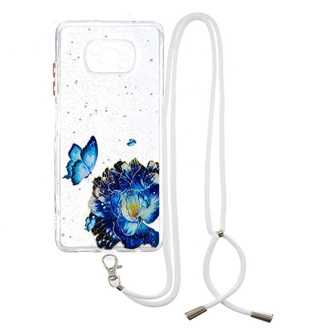 Funda Silicona Gel Goma Patron de Moda Carcasa con Acollador Cordon Lanyard Y01X para Xiaomi Poco X3 Azul