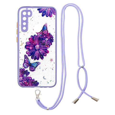 Funda Silicona Gel Goma Patron de Moda Carcasa con Acollador Cordon Lanyard Y01X para Xiaomi Redmi Note 8 (2021) Morado