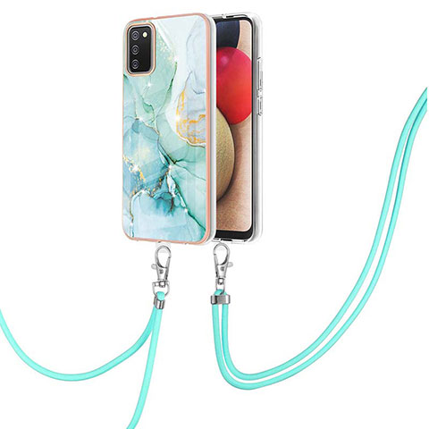 Funda Silicona Gel Goma Patron de Moda Carcasa con Acollador Cordon Lanyard Y05B para Samsung Galaxy A02s Verde