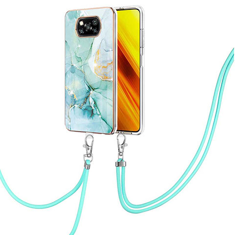 Funda Silicona Gel Goma Patron de Moda Carcasa con Acollador Cordon Lanyard Y05B para Xiaomi Poco X3 Pro Verde