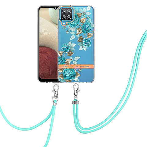 Funda Silicona Gel Goma Patron de Moda Carcasa con Acollador Cordon Lanyard Y06B para Samsung Galaxy M12 Cian