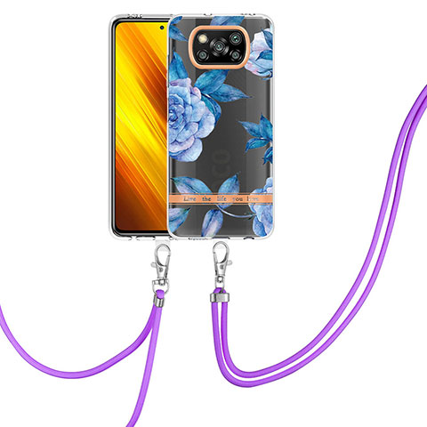 Funda Silicona Gel Goma Patron de Moda Carcasa con Acollador Cordon Lanyard Y06B para Xiaomi Poco X3 Pro Azul