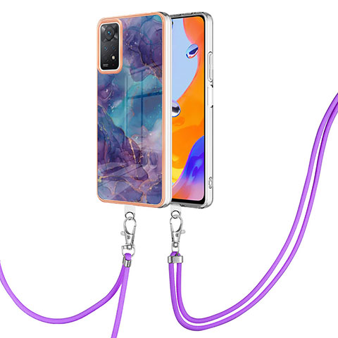 Funda Silicona Gel Goma Patron de Moda Carcasa con Acollador Cordon Lanyard YB1 para Xiaomi Redmi Note 11 Pro 5G Morado